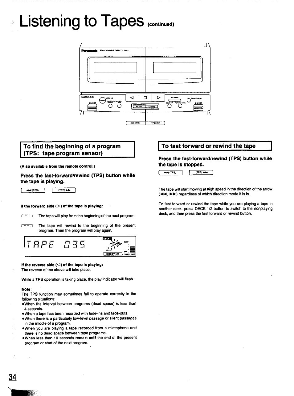 To fast forward or rewind the tape, Listening to tapes, T q o c | Panasonic SC-CH11 User Manual | Page 33 / 51