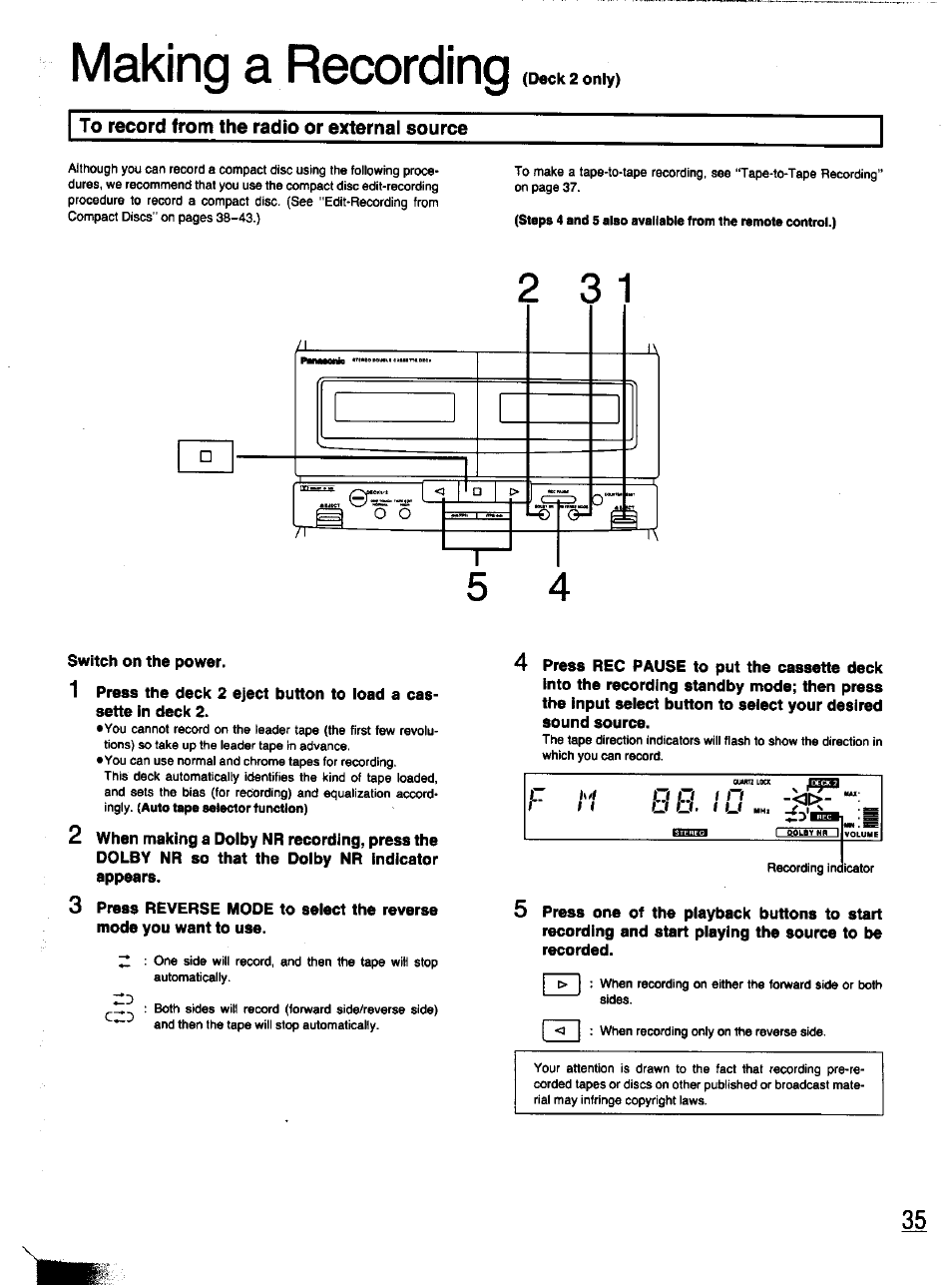 To record from the radio or external source, Making a recording | Panasonic SC-CH11 User Manual | Page 34 / 51