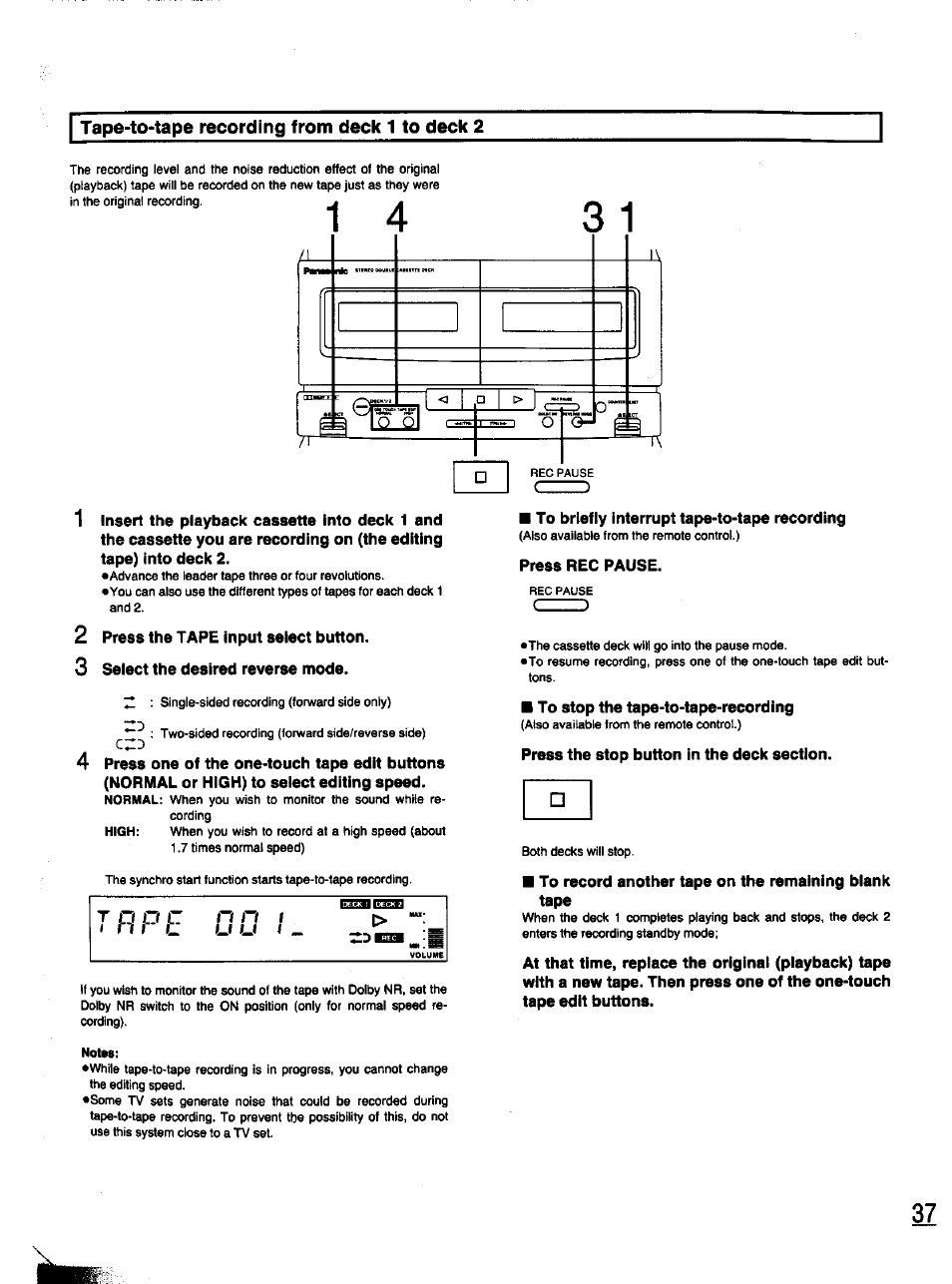 Tape-to-tape recording from deck 1 to deck 2, T r p e | Panasonic SC-CH11 User Manual | Page 35 / 51
