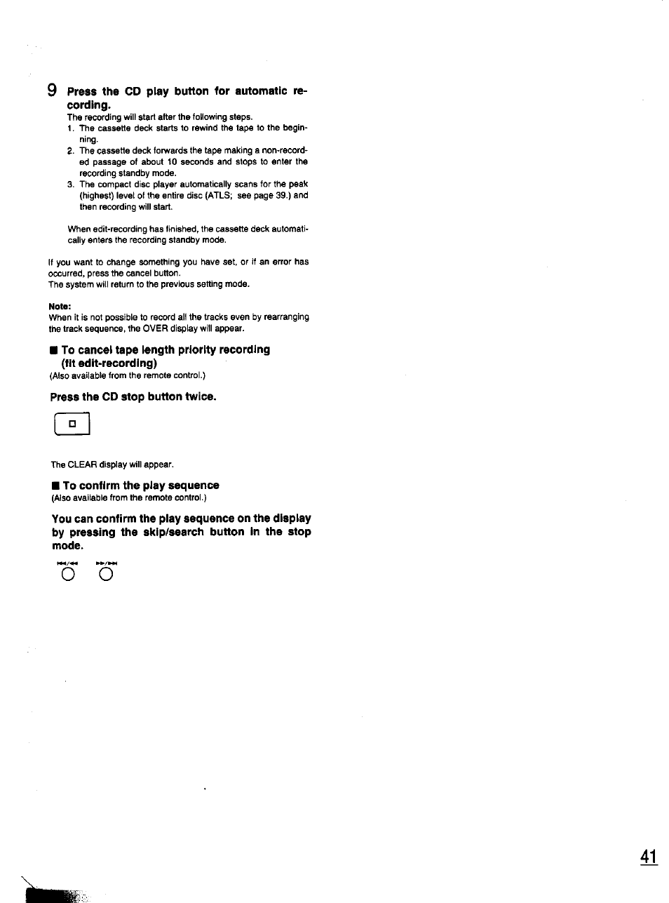 9 press the cd play button for automatic recording, Press the cd stop button twice, To confirm the piay sequence | Panasonic SC-CH11 User Manual | Page 37 / 51