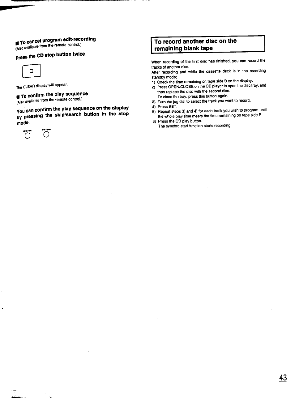 To record another disc on the remaining blank tape | Panasonic SC-CH11 User Manual | Page 39 / 51