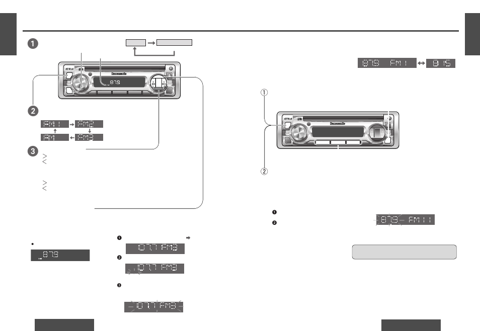 Radio, Band, Manual tuning | Seek tuning, Radio mode, Preset station setting, Display change | Panasonic DPX153U User Manual | Page 7 / 37