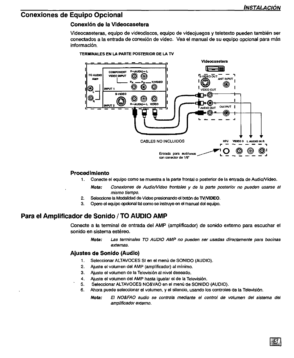 Conexiones de equipo opcional, Para el amplificador de sonido / to audio amp | Panasonic CT-32D20U User Manual | Page 29 / 44
