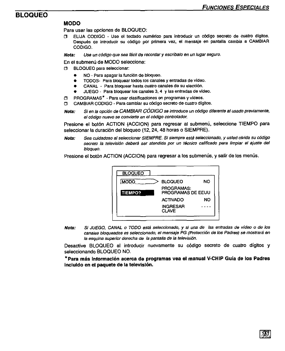 Bloqueo | Panasonic CT-32D20U User Manual | Page 39 / 44
