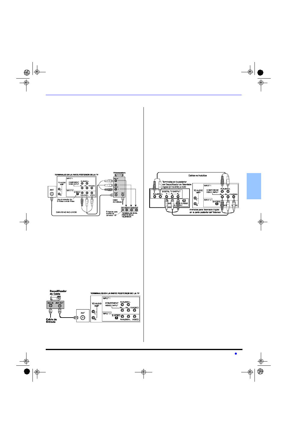 Conexiones de equipo opcional, Conexion de la videocasetera, Conexion del decodificador de cable | Conexion del decodificador de television digital | Panasonic CT-20SL13 User Manual | Page 27 / 73
