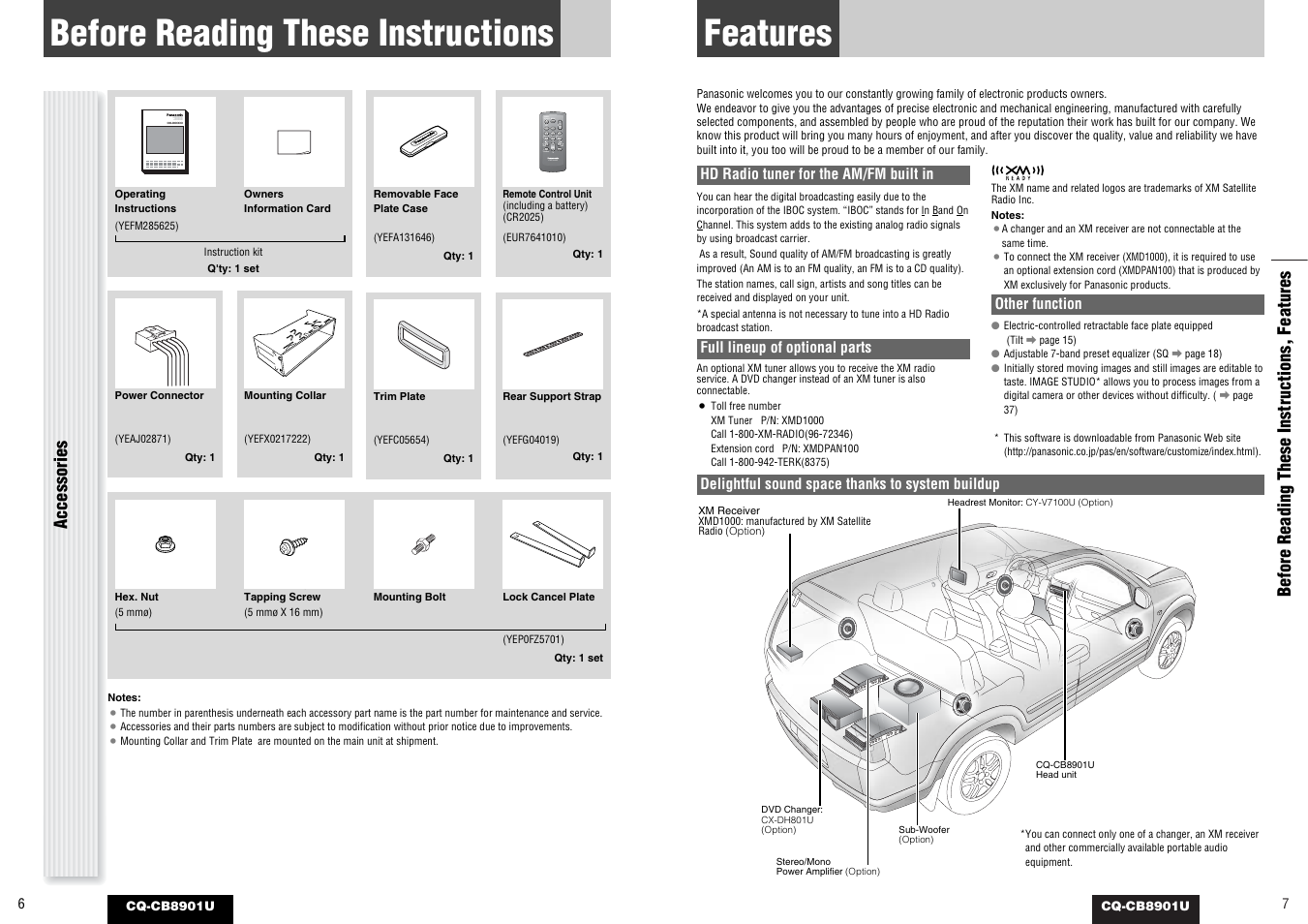 Before reading these instructions, Features | Panasonic CQ-CB8901U User Manual | Page 4 / 28