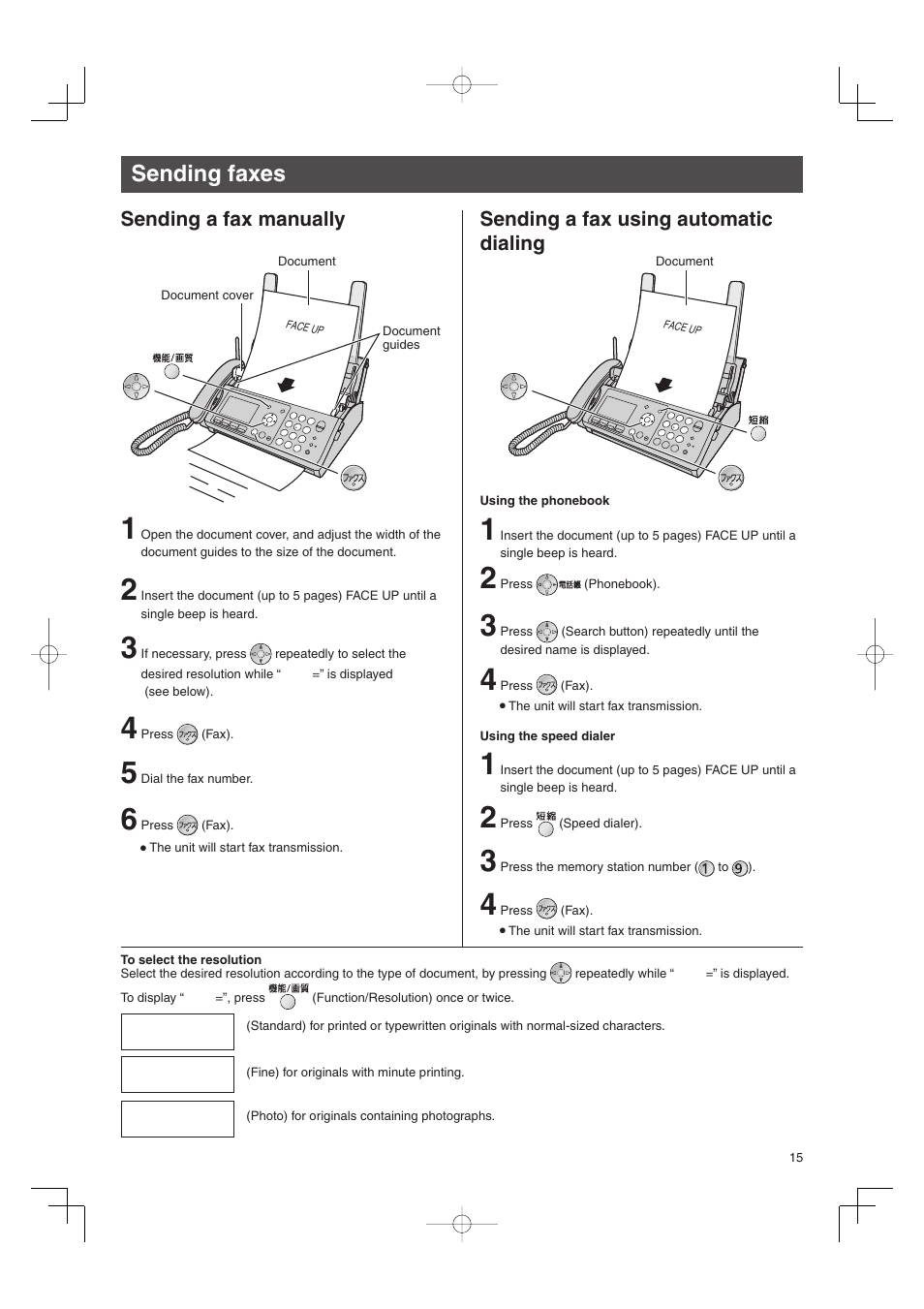 Sending faxes, Sending a fax manually, Sending a fax using automatic dialing | Panasonic KX-PW507DW User Manual | Page 15 / 20