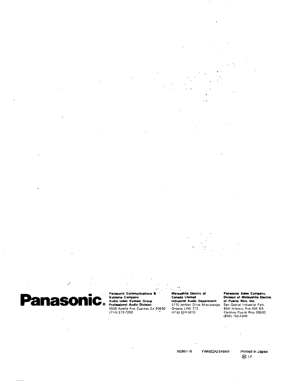 Panasonic | Panasonic RAMSA WP-1400 User Manual | Page 12 / 12