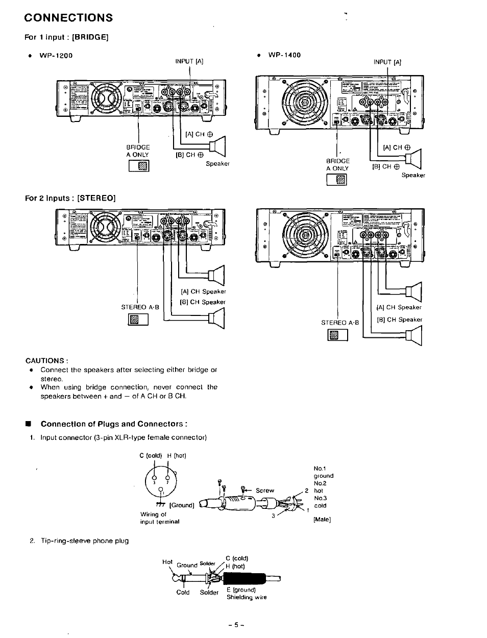 Connections, I connection of plugs and connectors | Panasonic RAMSA WP-1400 User Manual | Page 6 / 12