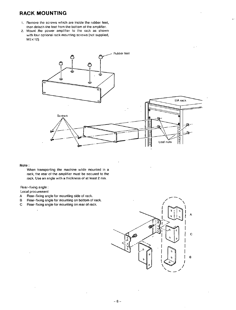 Rack mounting, Note | Panasonic RAMSA WP-1400 User Manual | Page 7 / 12
