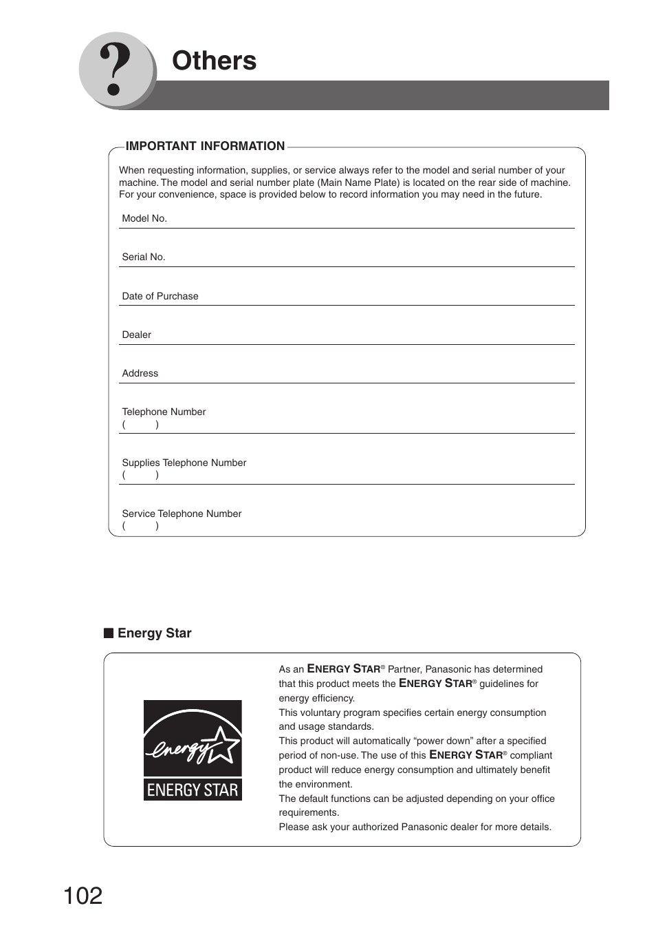 Energy star, Others | Panasonic DP-8032 User Manual | Page 102 / 104