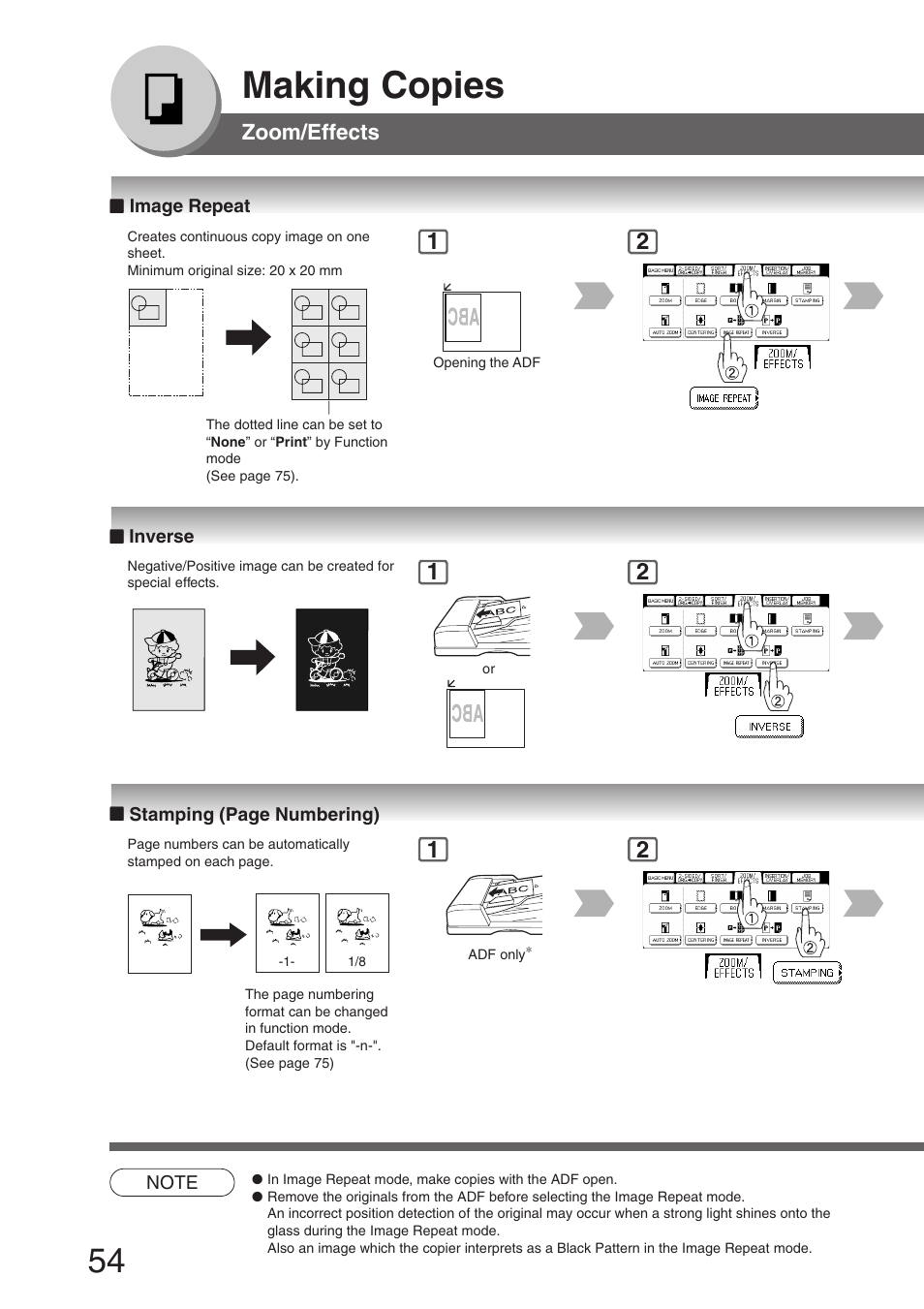 Image repeat, Inverse, Making copies | Panasonic DP-8032 User Manual | Page 54 / 104