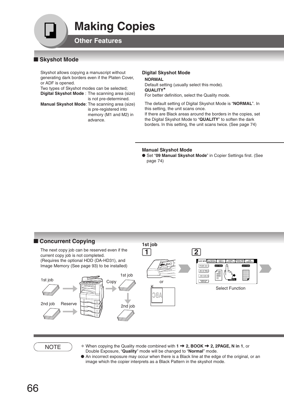 Skyshot mode, Concurrent copying, Skyshot mode ■ concurrent copying | Making copies, Other features | Panasonic DP-8032 User Manual | Page 66 / 104