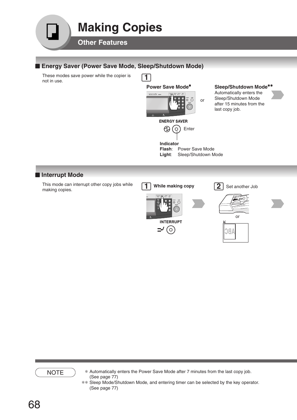 Interrupt mode, Making copies, Other features | Panasonic DP-8032 User Manual | Page 68 / 104