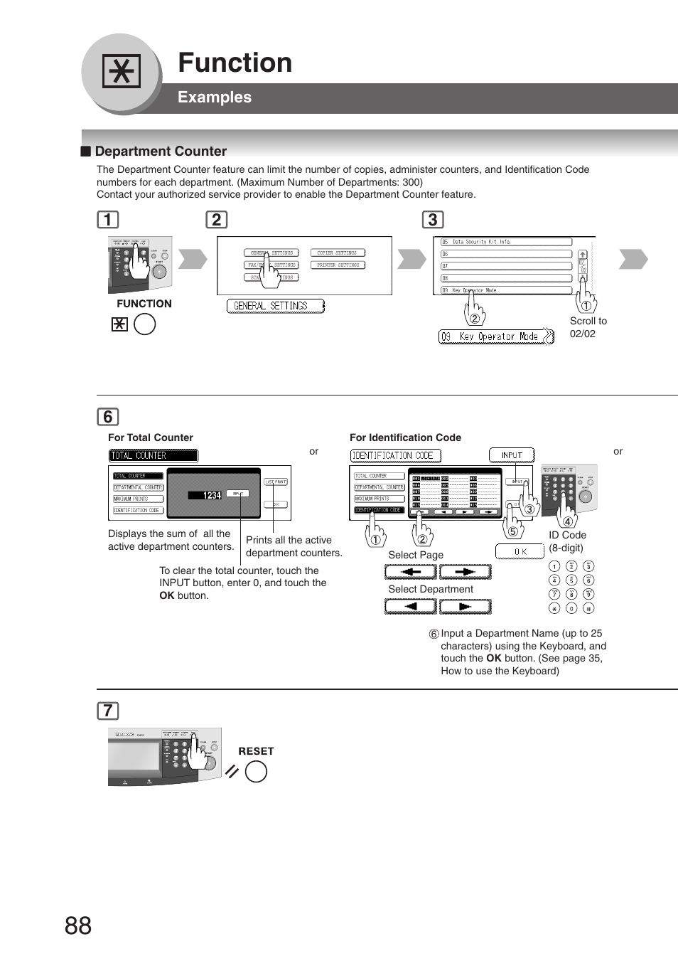 Department counter, Function | Panasonic DP-8032 User Manual | Page 88 / 104