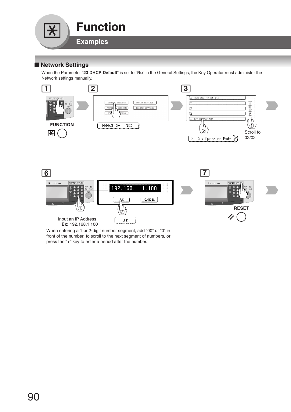 Network settings, Function | Panasonic DP-8032 User Manual | Page 90 / 104