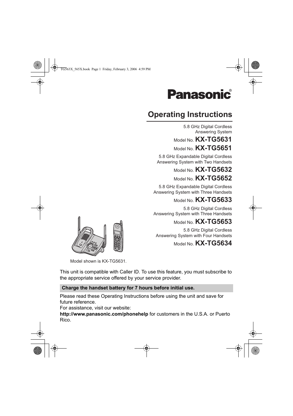 Panasonic KX-TG5634 User Manual | 64 pages