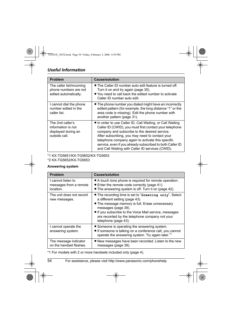 Panasonic KX-TG5634 User Manual | Page 54 / 64