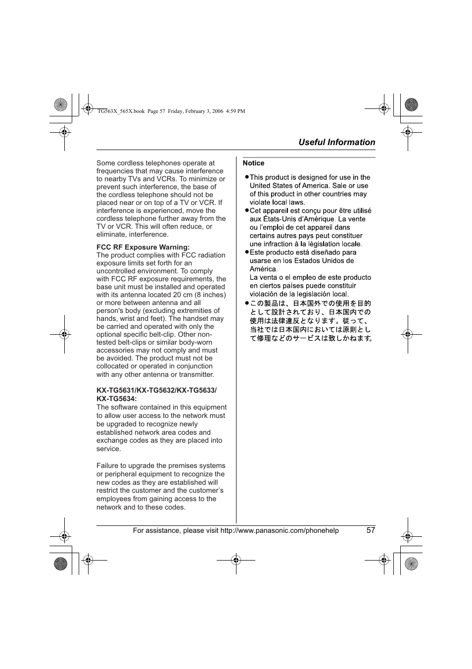 Panasonic KX-TG5634 User Manual | Page 57 / 64