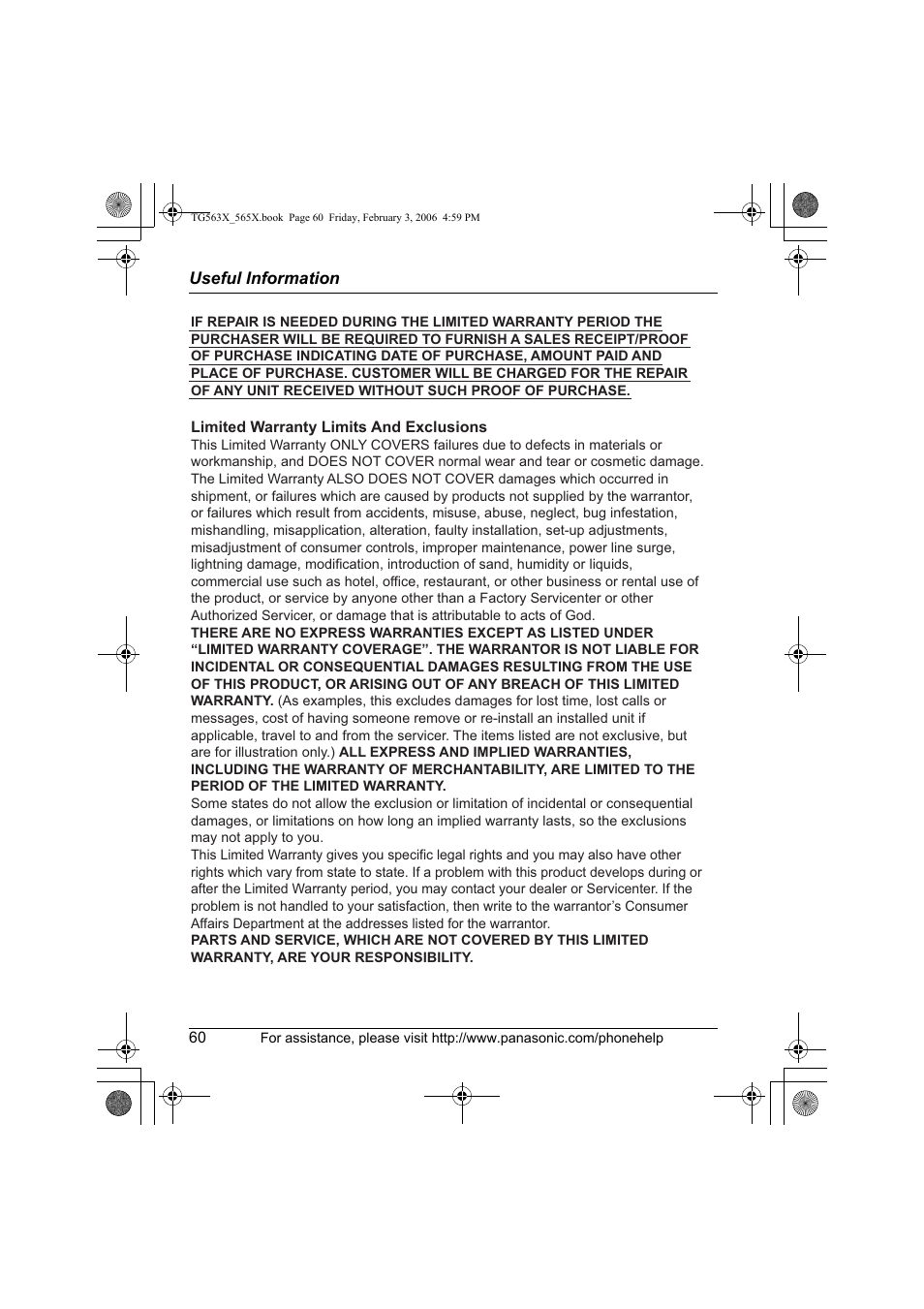 Panasonic KX-TG5634 User Manual | Page 60 / 64