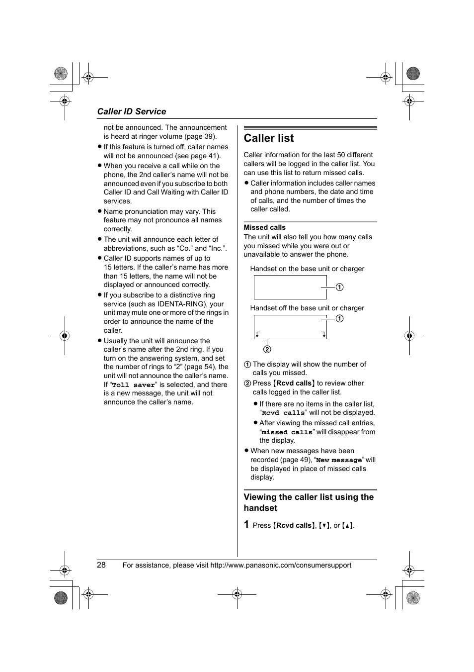 Caller list | Panasonic KX-TG2388 User Manual | Page 28 / 76