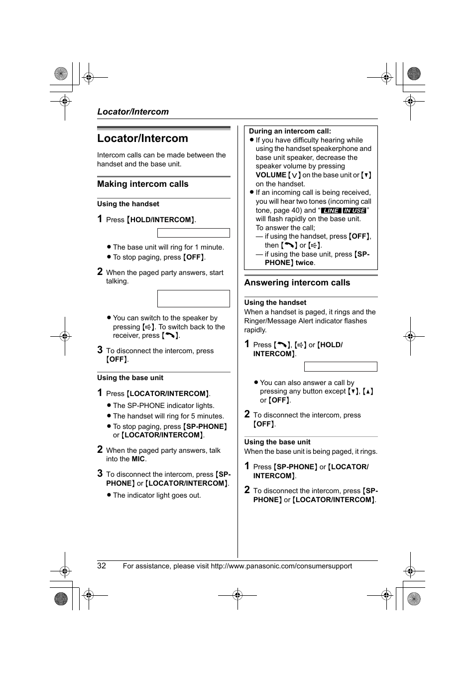 Locator/intercom | Panasonic KX-TG2388 User Manual | Page 32 / 76