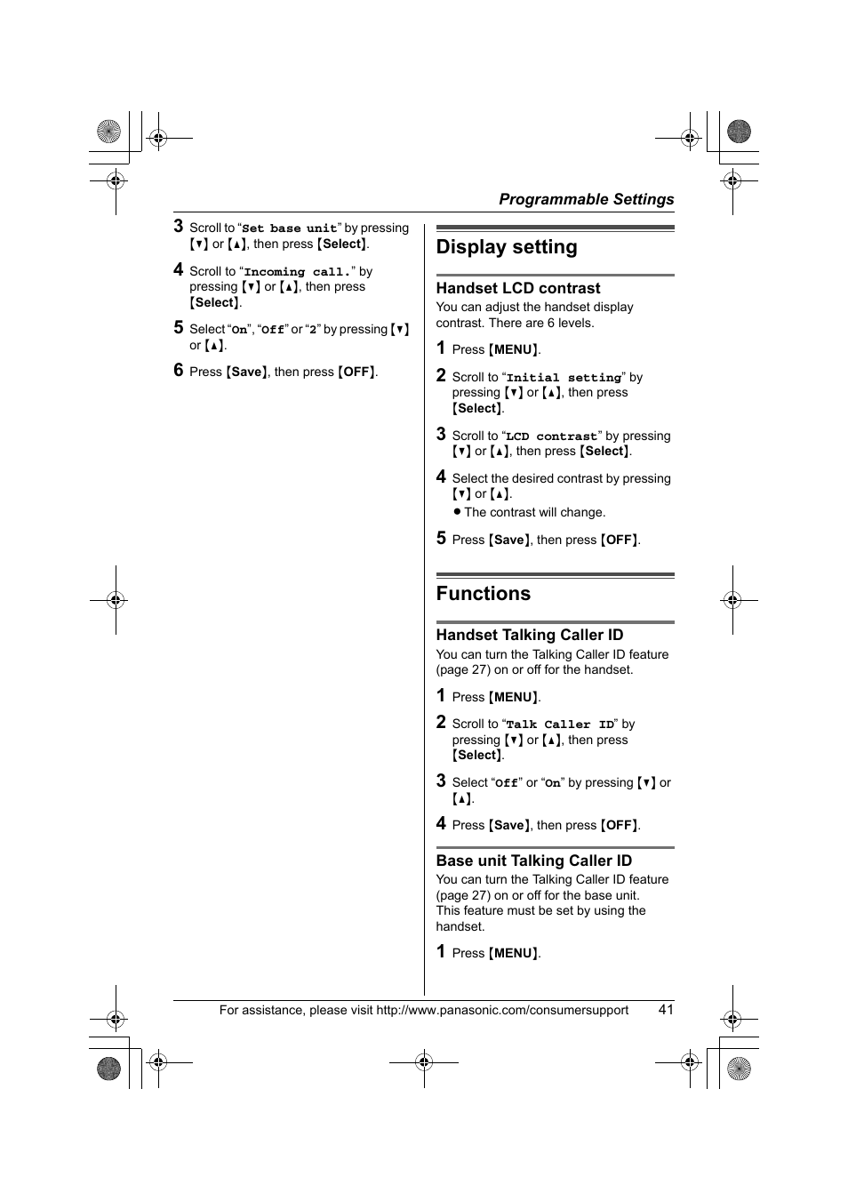 Display setting, Functions | Panasonic KX-TG2388 User Manual | Page 41 / 76