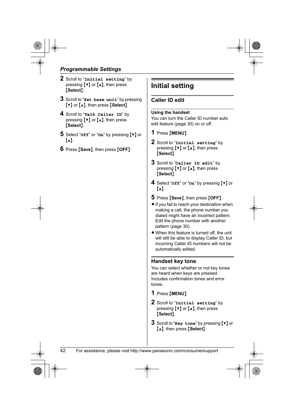 Initial setting | Panasonic KX-TG2388 User Manual | Page 42 / 76