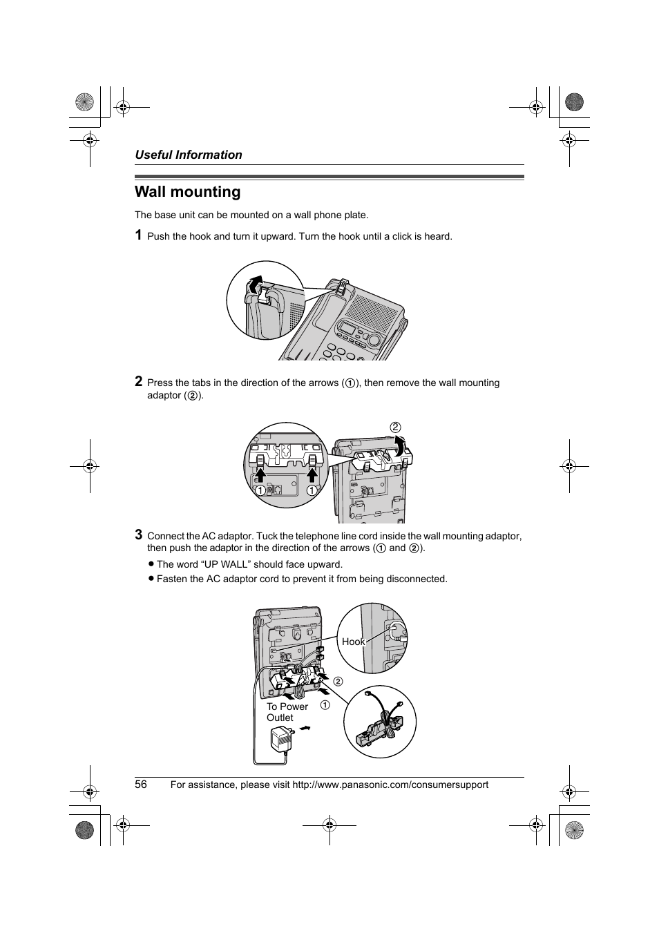 Useful information, Wall mounting | Panasonic KX-TG2388 User Manual | Page 56 / 76