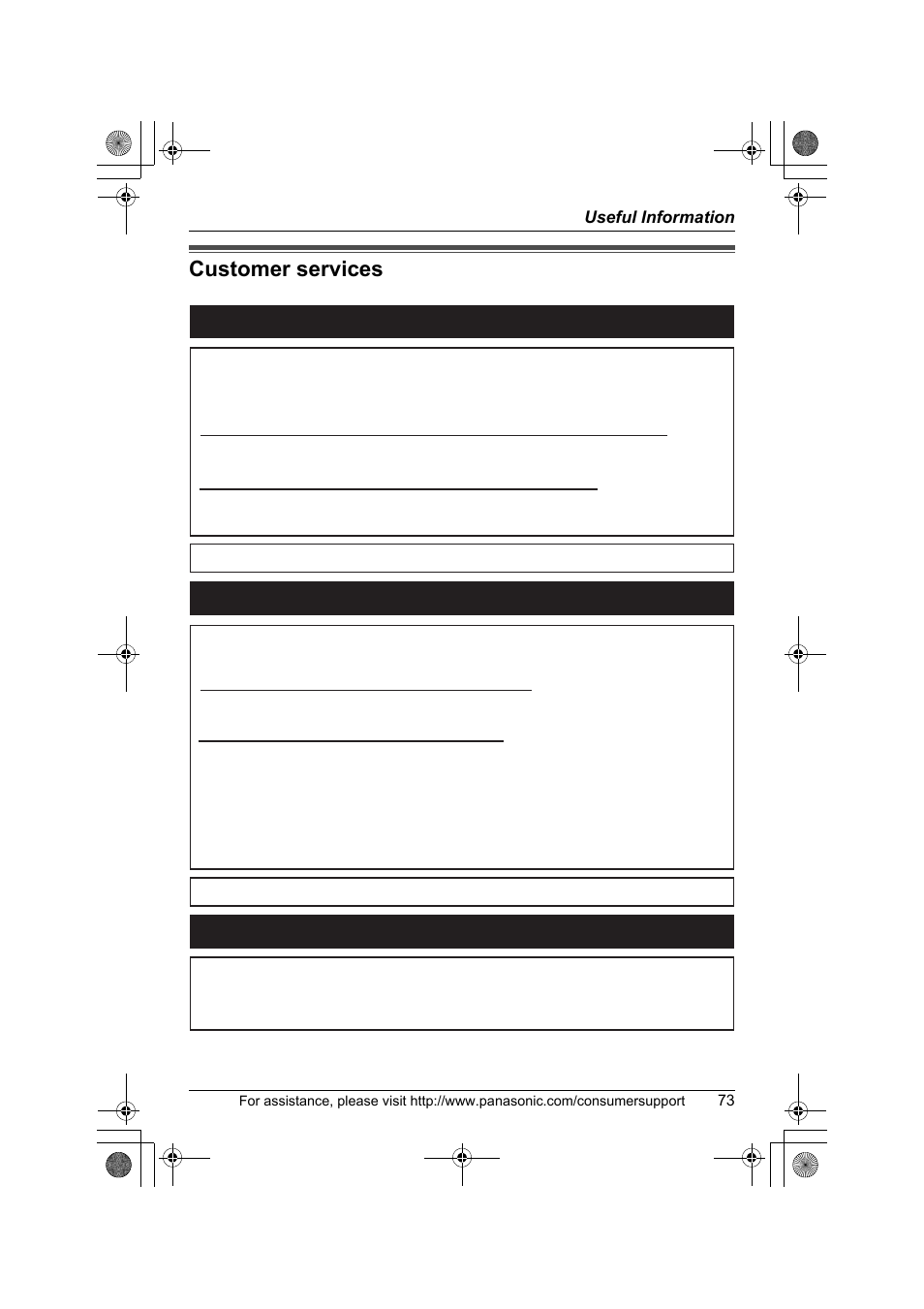 Customer services, Customer services directory, Accessory purchases service in puerto rico | Panasonic KX-TG2388 User Manual | Page 73 / 76