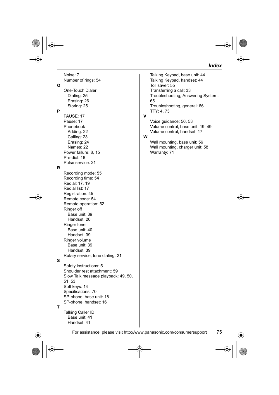 Panasonic KX-TG2388 User Manual | Page 75 / 76