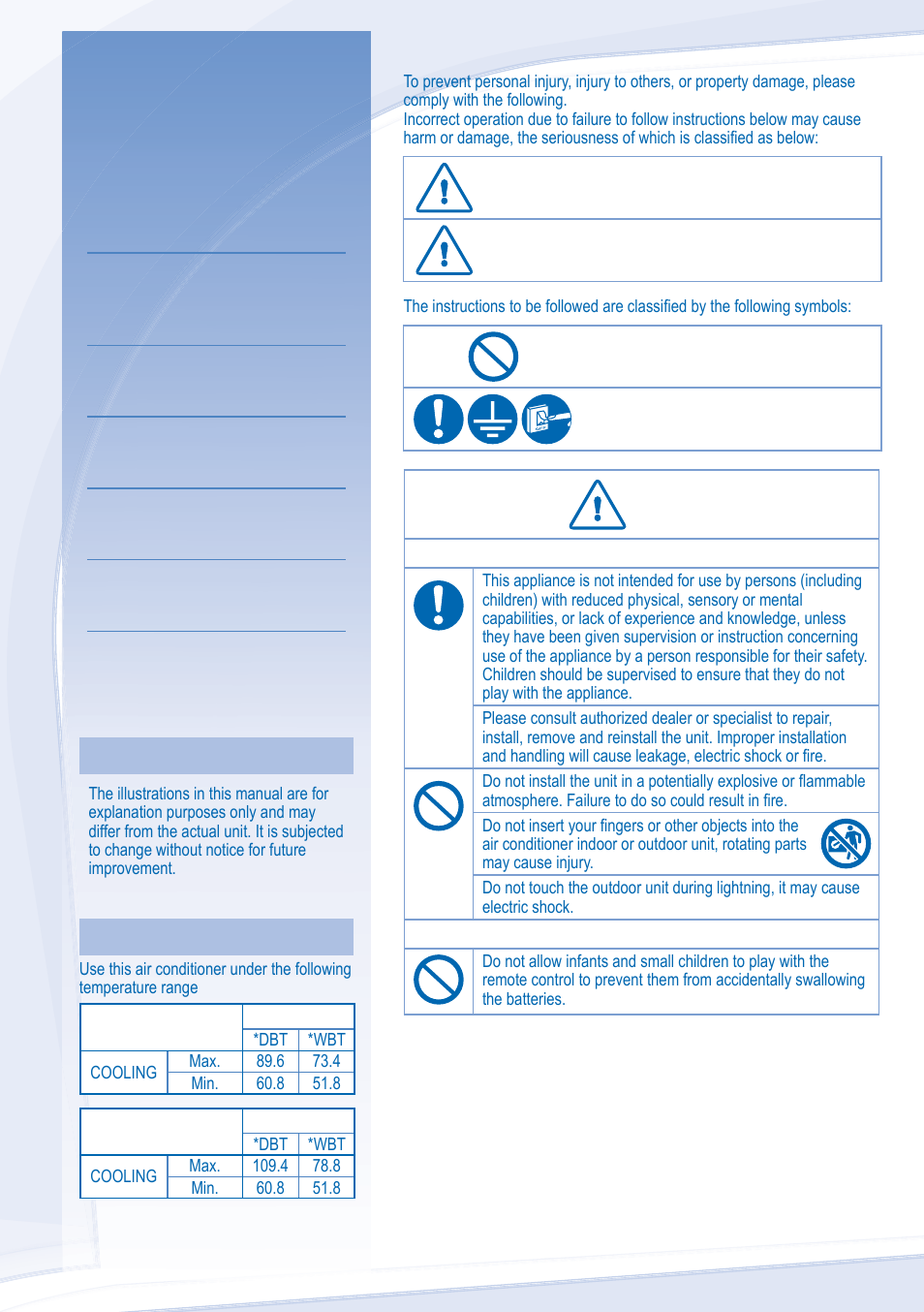 Safety precautions | Panasonic CU-S9JKU User Manual | Page 2 / 20