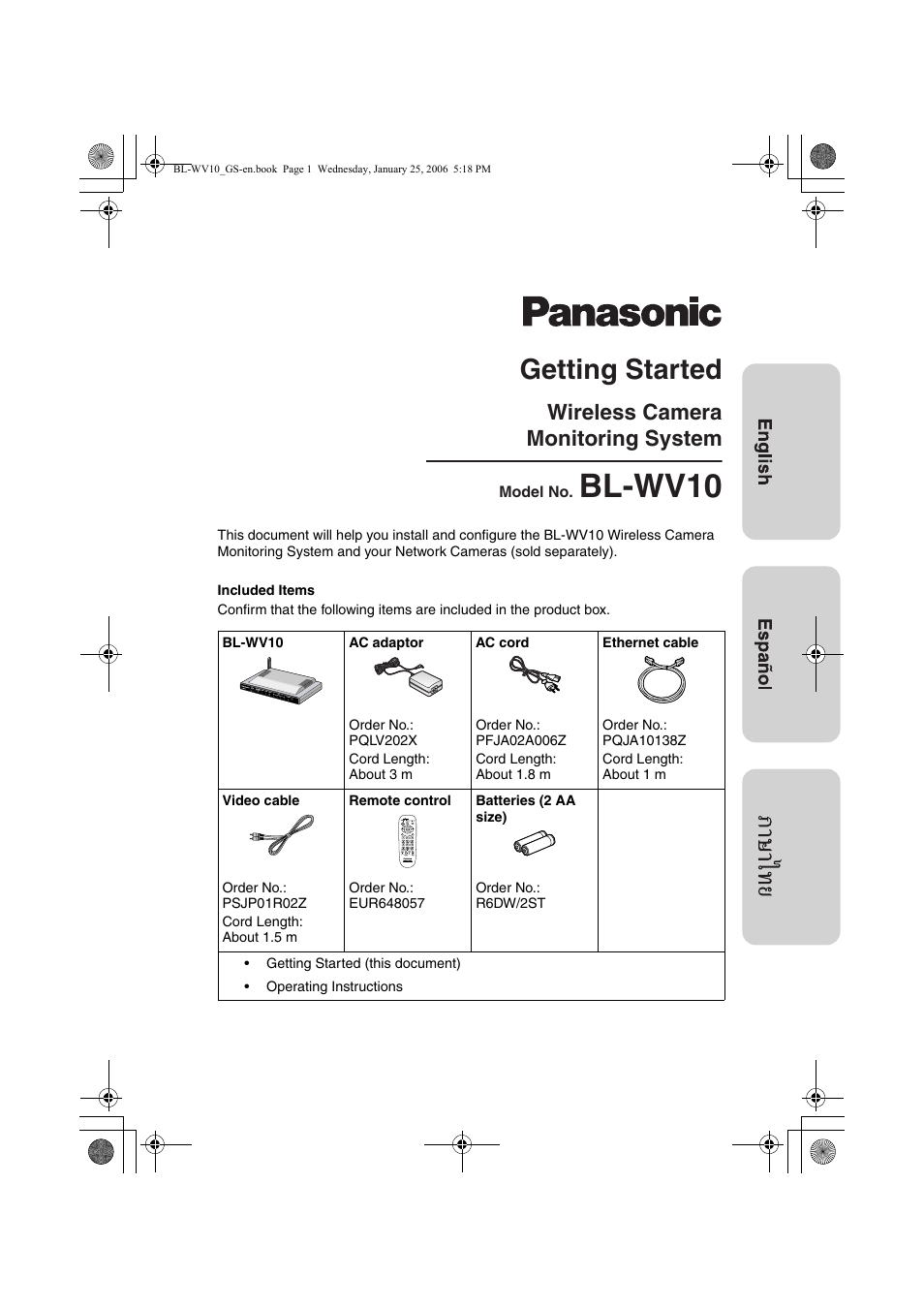 Panasonic BL-WV10 User Manual | 132 pages