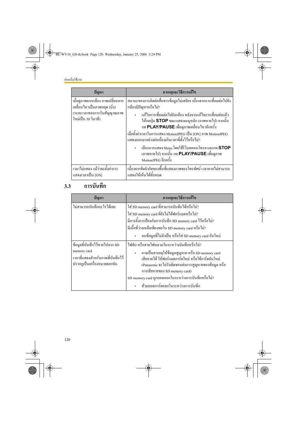 การบันทึก, 3 การบันทึก | Panasonic BL-WV10 User Manual | Page 120 / 132