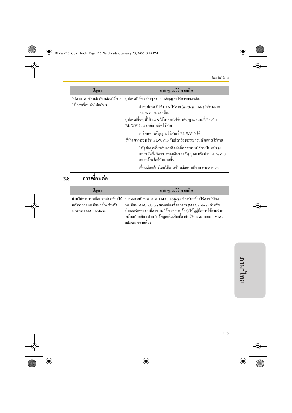 การเชื่อมตอ, 8 การเชื่อมตอ | Panasonic BL-WV10 User Manual | Page 125 / 132