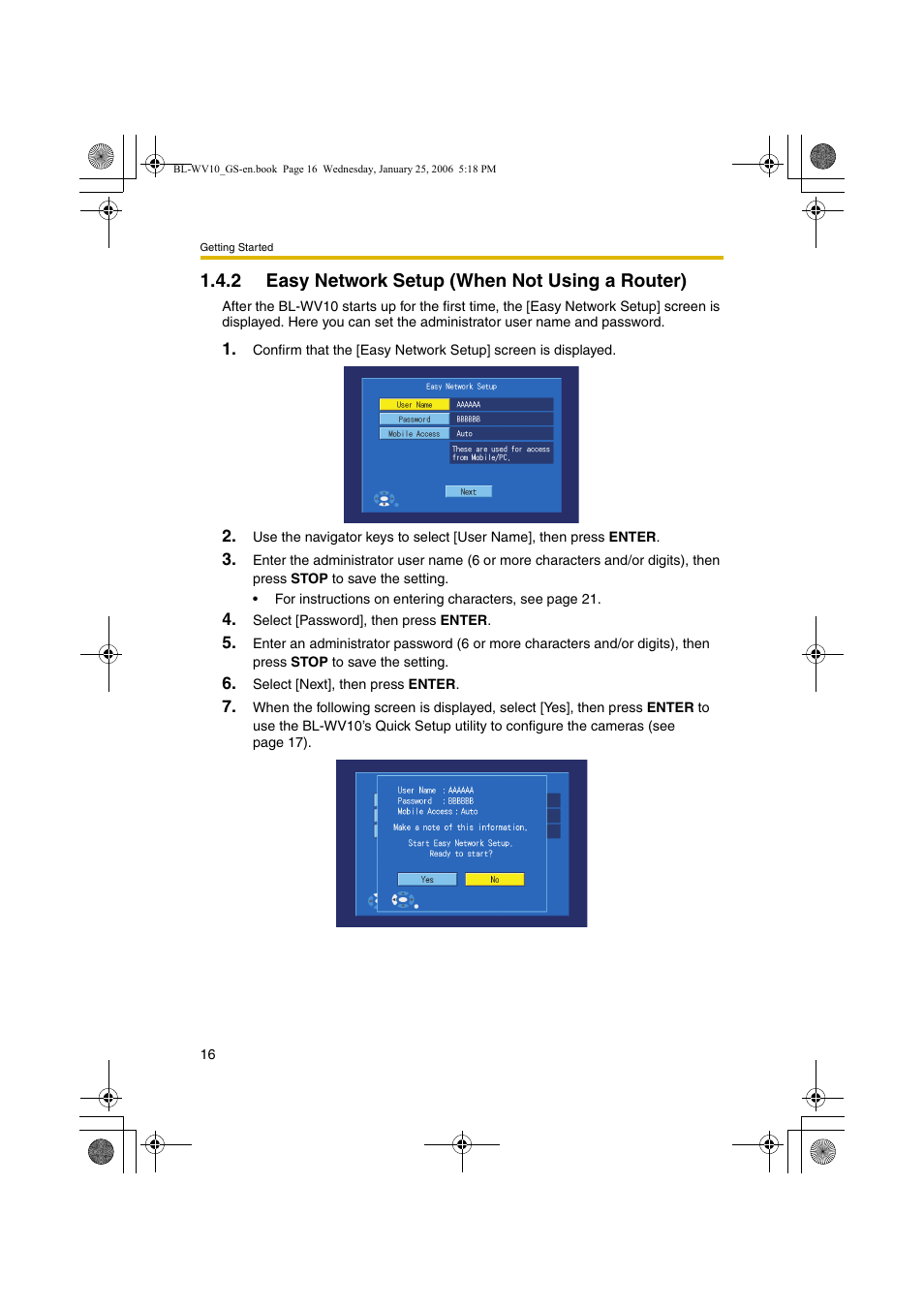 Easy network setup (when not using a router), 2 easy network setup (when not using a router) | Panasonic BL-WV10 User Manual | Page 16 / 132