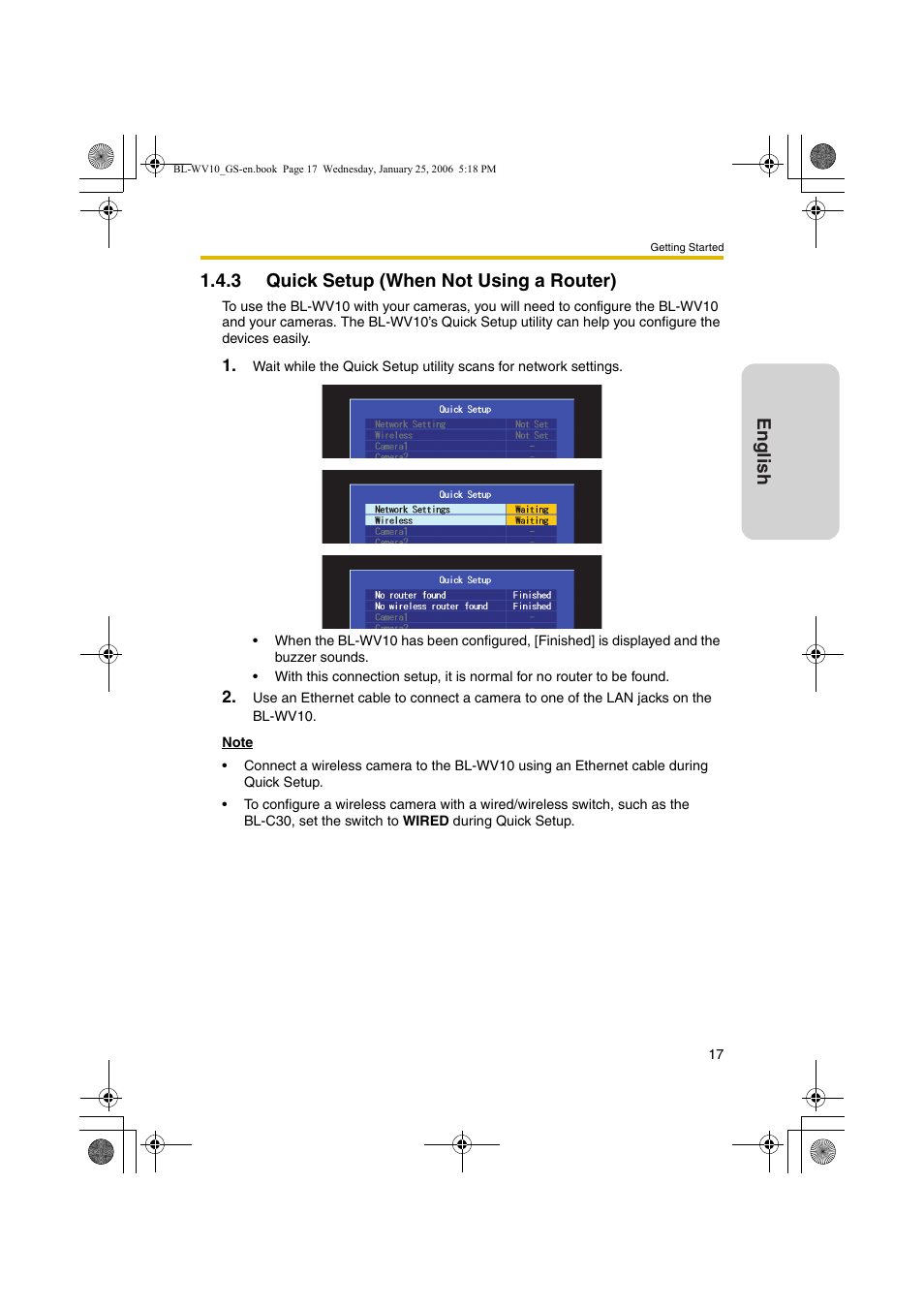 Quick setup (when not using a router) | Panasonic BL-WV10 User Manual | Page 17 / 132