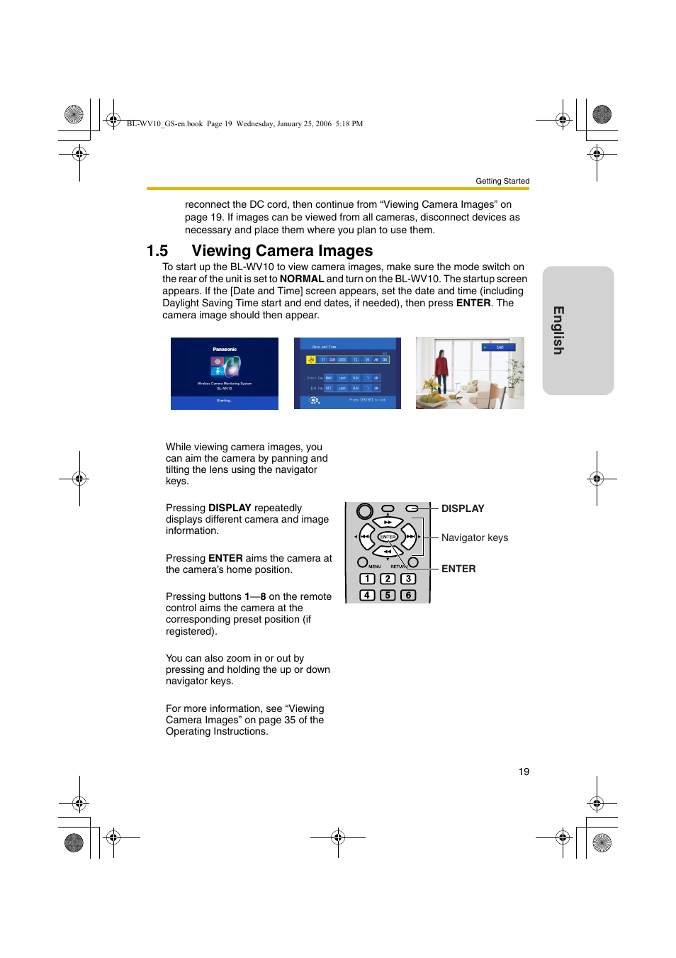 Viewing camera images, 5 viewing camera images, English | Panasonic BL-WV10 User Manual | Page 19 / 132