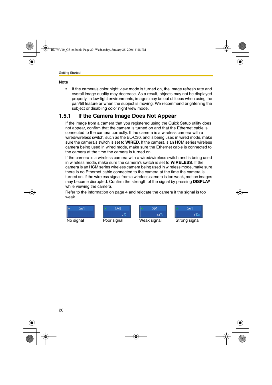 If the camera image does not appear, 1 if the camera image does not appear | Panasonic BL-WV10 User Manual | Page 20 / 132