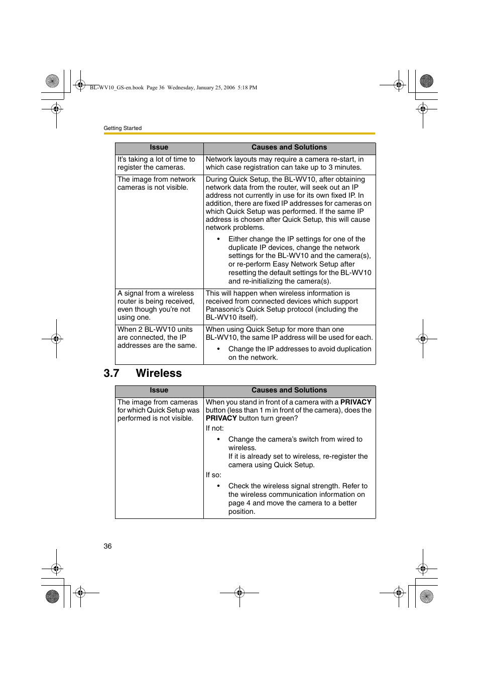 Wireless, 7 wireless | Panasonic BL-WV10 User Manual | Page 36 / 132