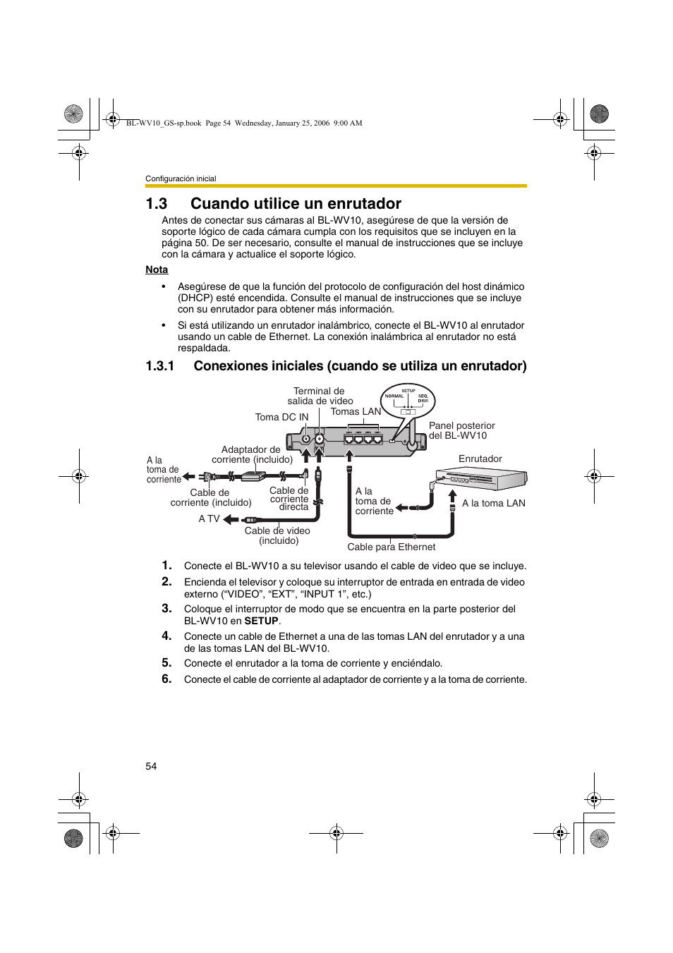 Cuando utilice un enrutador, 3 cuando utilice un enrutador | Panasonic BL-WV10 User Manual | Page 54 / 132