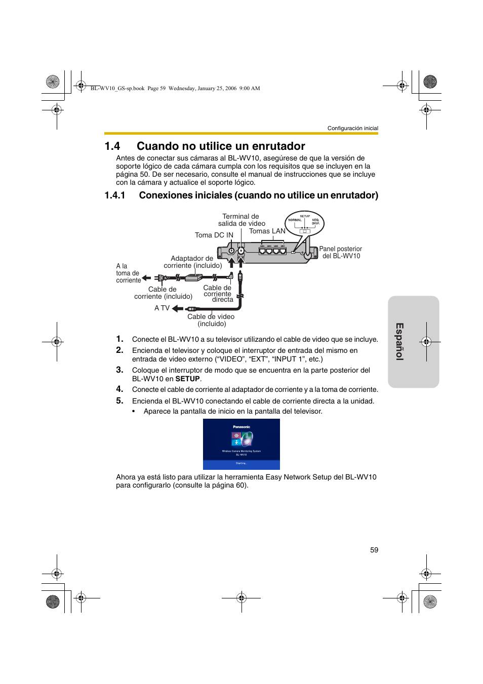 Cuando no utilice un enrutador, 4 cuando no utilice un enrutador, Español | Panasonic BL-WV10 User Manual | Page 59 / 132