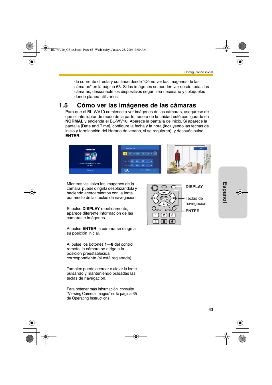 Cómo ver las imágenes de las cámaras, 5 cómo ver las imágenes de las cámaras, Español | Panasonic BL-WV10 User Manual | Page 63 / 132