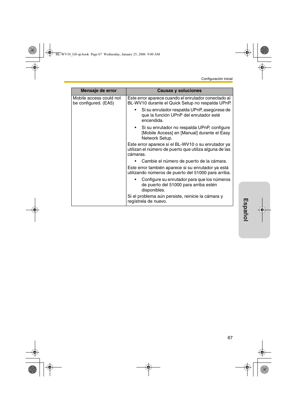 Español | Panasonic BL-WV10 User Manual | Page 67 / 132