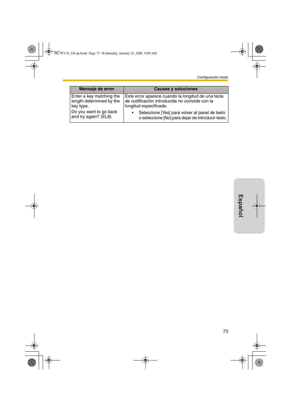 Español | Panasonic BL-WV10 User Manual | Page 73 / 132