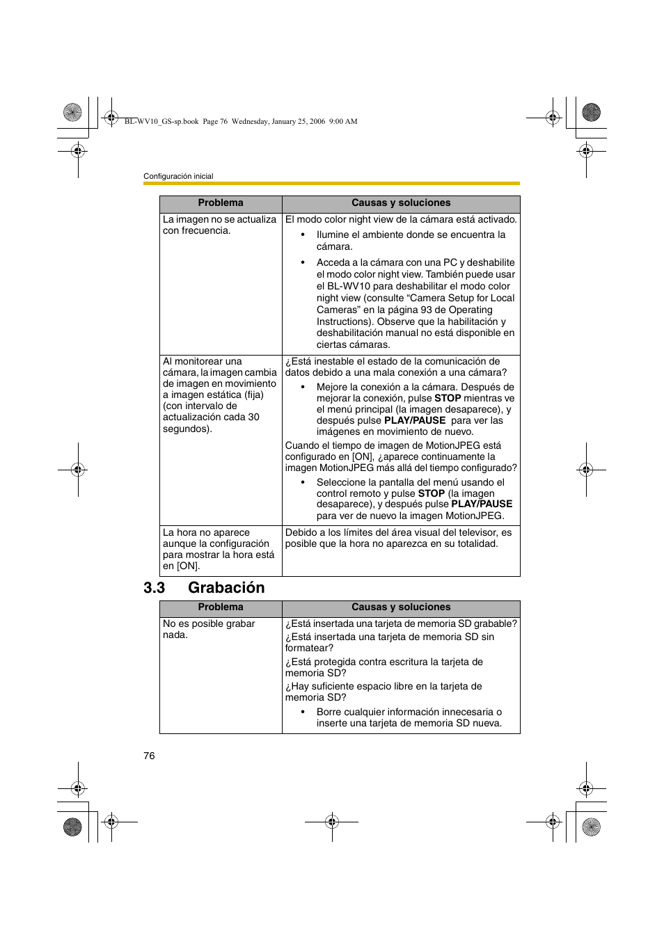 Grabación, 3 grabación | Panasonic BL-WV10 User Manual | Page 76 / 132