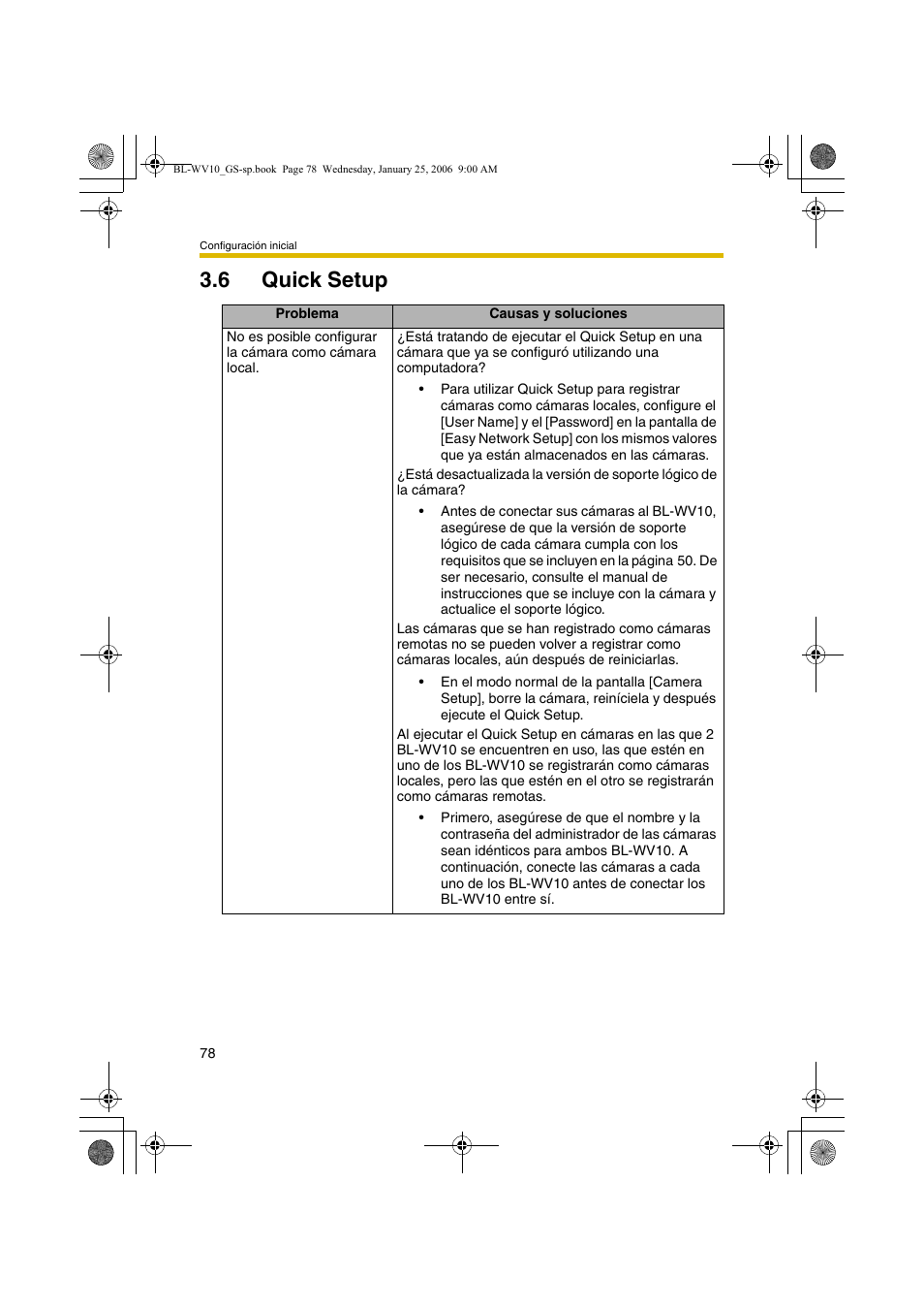 Quick setup, 6 quick setup | Panasonic BL-WV10 User Manual | Page 78 / 132
