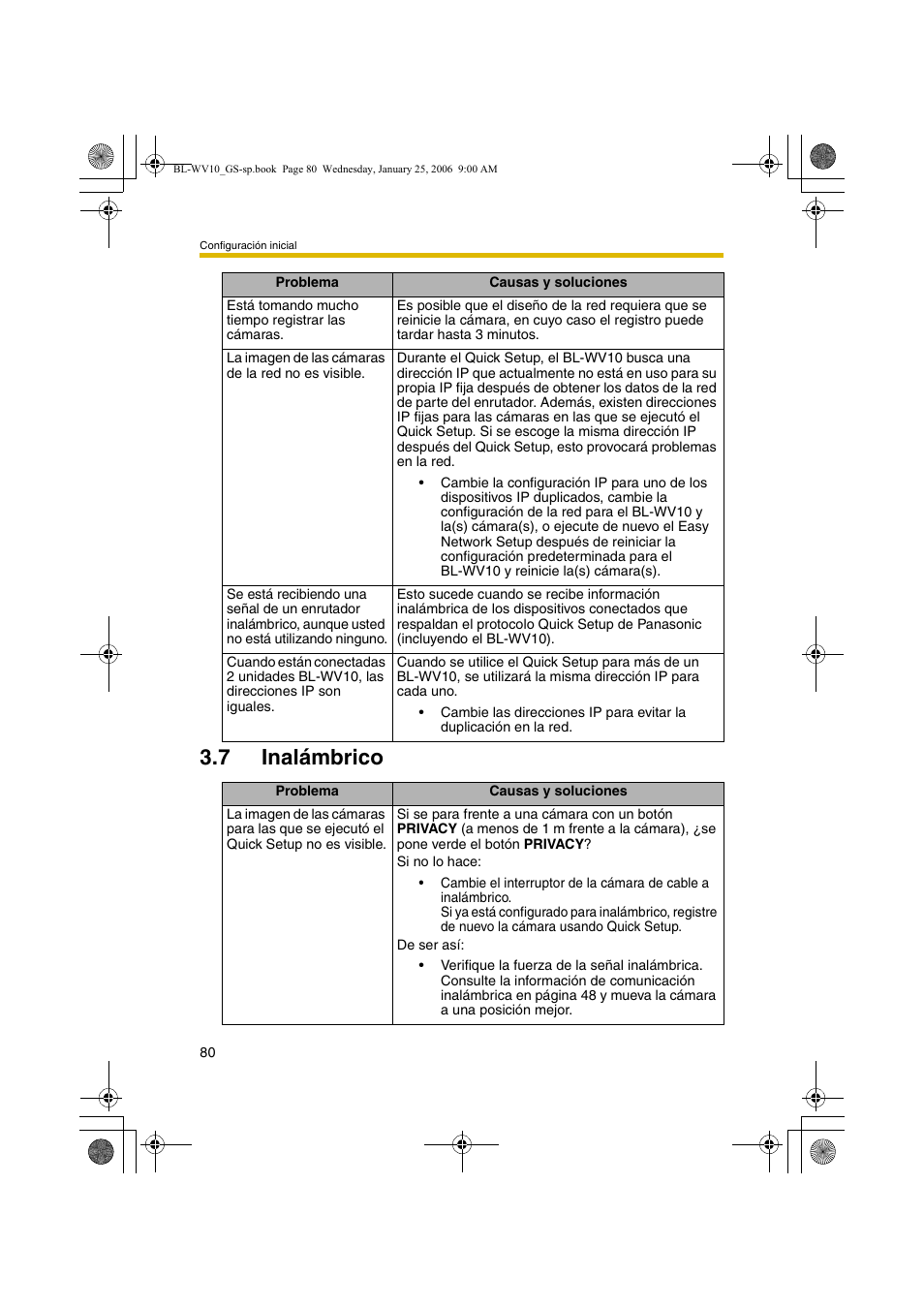 Inalámbrico, 7 inalámbrico | Panasonic BL-WV10 User Manual | Page 80 / 132