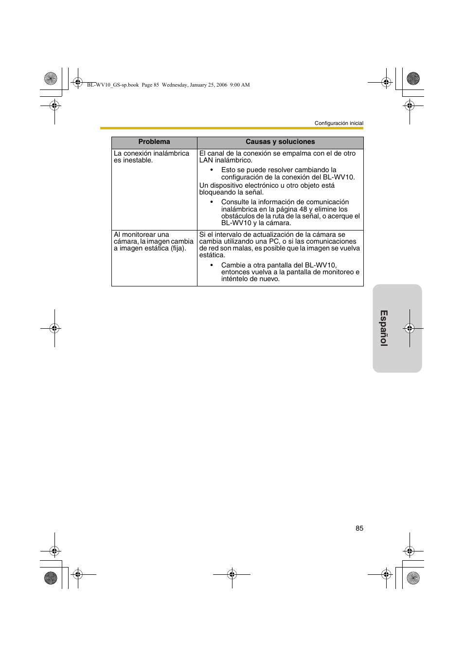 Español | Panasonic BL-WV10 User Manual | Page 85 / 132