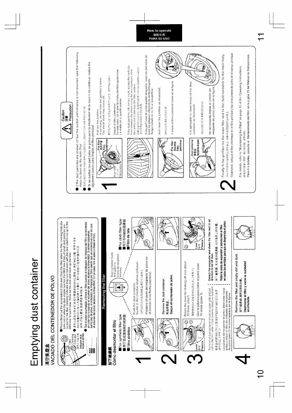 Emptying dust container | Panasonic MC-5010 User Manual | Page 6 / 10